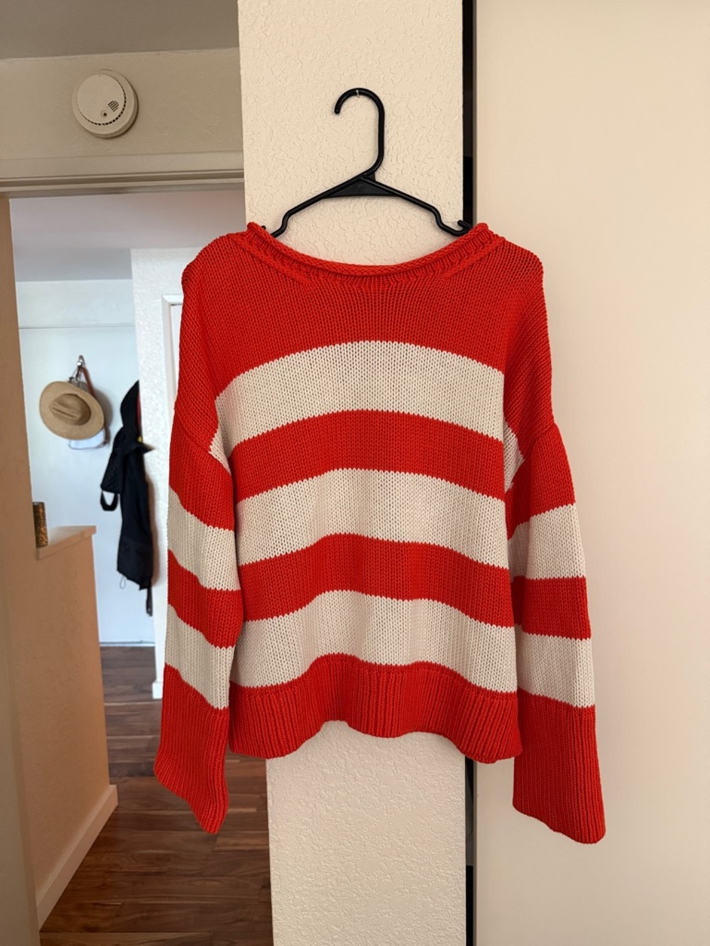 Banana Republic Red and Cream Striped Crewneck Sweater